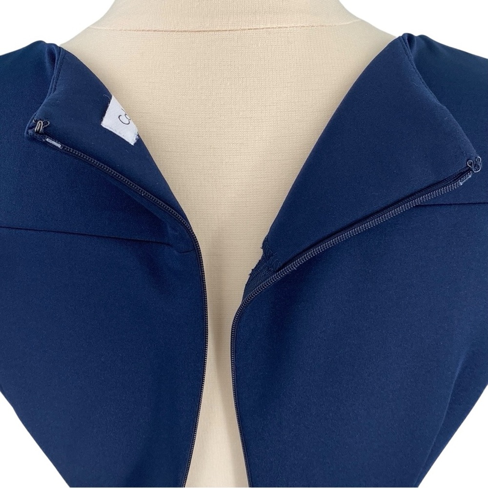 Calvin Klein Navy Blue Side Pleated Classic Sleeveless Midi BodyCon Sheath Dress - Picture 10 of 16